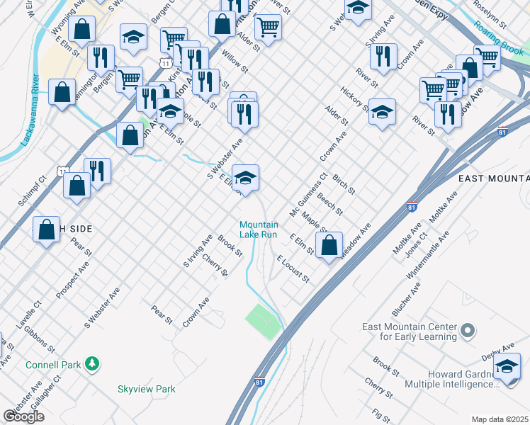 map of restaurants, bars, coffee shops, grocery stores, and more near 1098 Schmidt Ct in Scranton