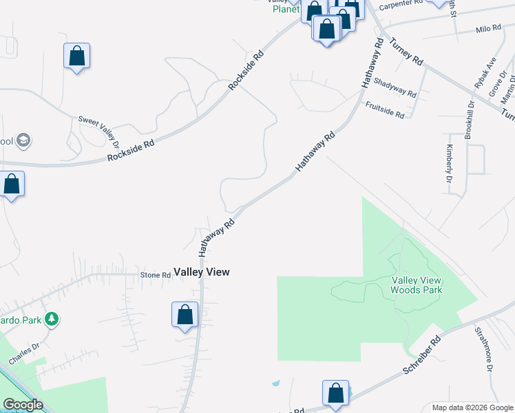 map of restaurants, bars, coffee shops, grocery stores, and more near 6579 Hathaway Road in Valley View
