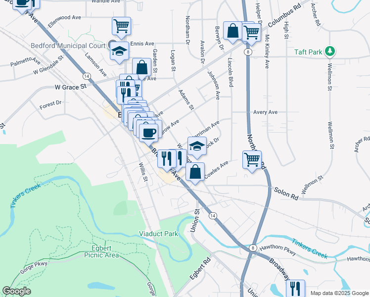 map of restaurants, bars, coffee shops, grocery stores, and more near 756 Washington Street in Bedford