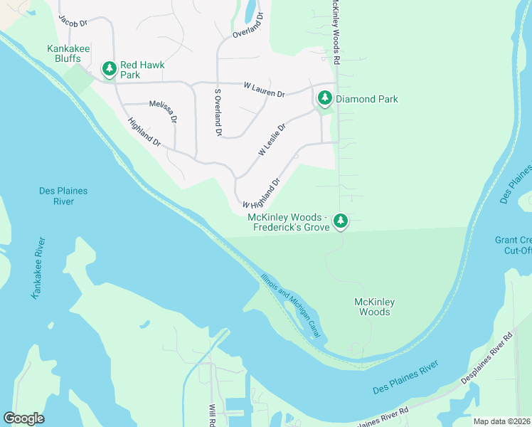 map of restaurants, bars, coffee shops, grocery stores, and more near 26165 West Highland Drive in Channahon