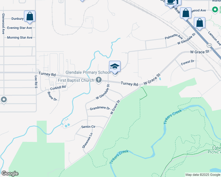 map of restaurants, bars, coffee shops, grocery stores, and more near 552 West Glendale Street in Bedford