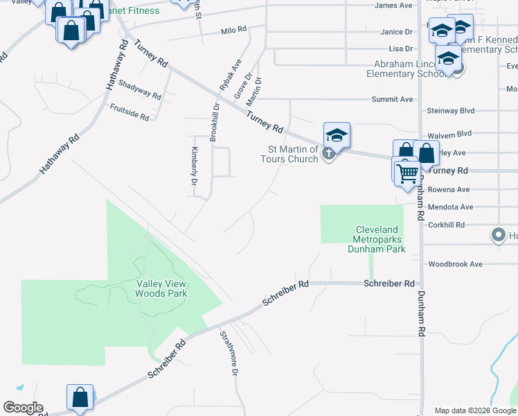map of restaurants, bars, coffee shops, grocery stores, and more near 85 Creekside Drive in Maple Heights
