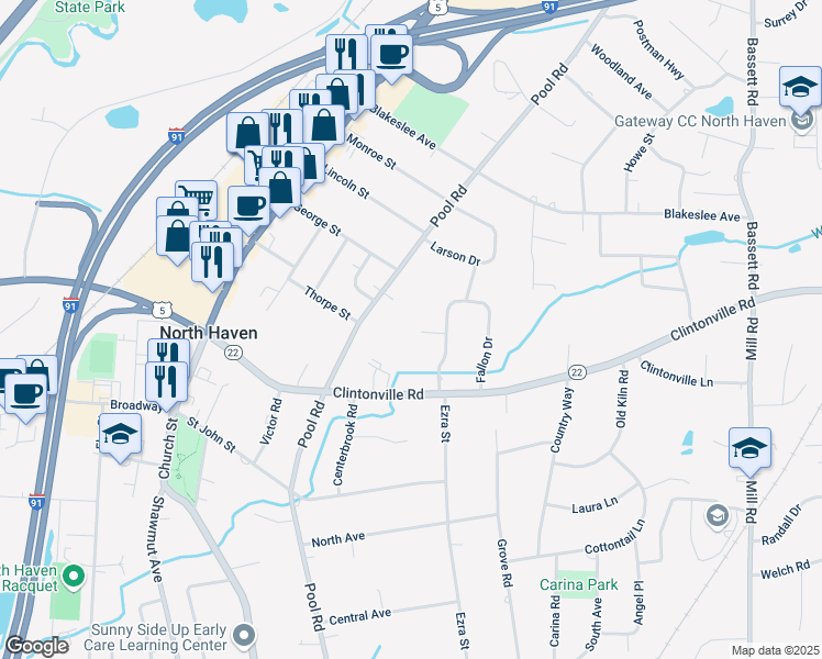 map of restaurants, bars, coffee shops, grocery stores, and more near 23 Fallon Drive in North Haven