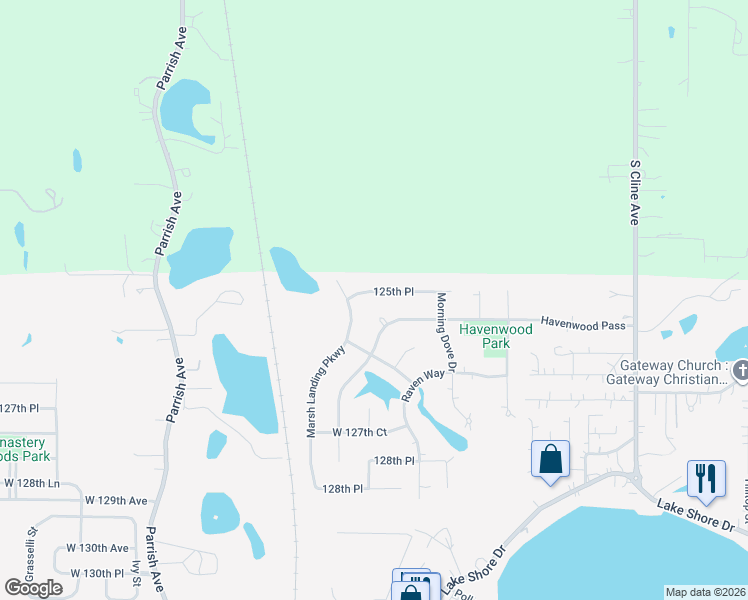 map of restaurants, bars, coffee shops, grocery stores, and more near 8911 125th Place in Cedar Lake