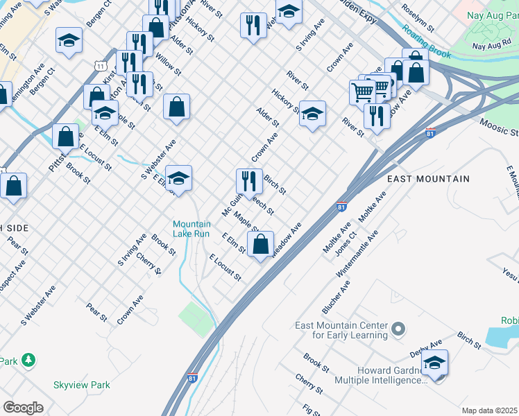 map of restaurants, bars, coffee shops, grocery stores, and more near 944 Beech Street in Scranton