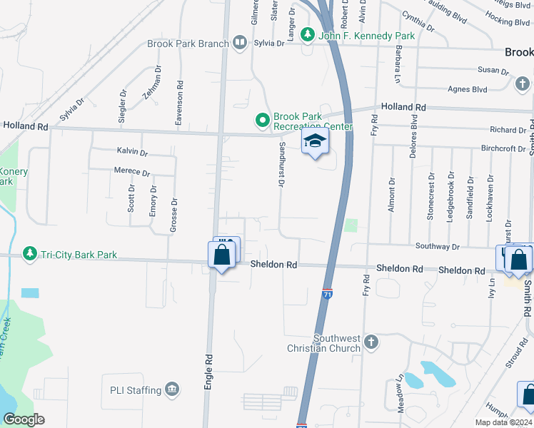 map of restaurants, bars, coffee shops, grocery stores, and more near 17300 Independence Court in Brook Park