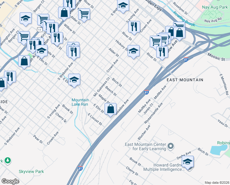 map of restaurants, bars, coffee shops, grocery stores, and more near 831 Stafford Avenue in Scranton
