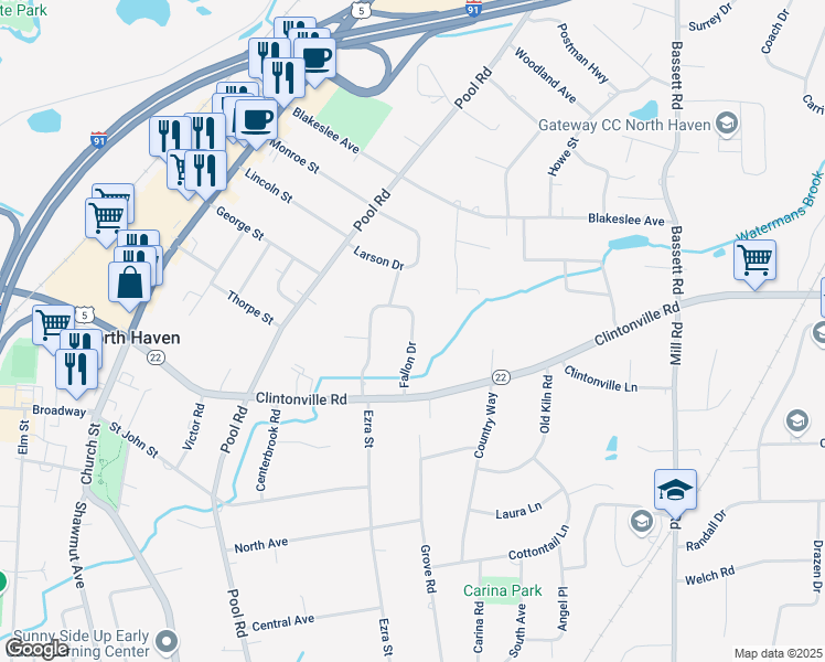 map of restaurants, bars, coffee shops, grocery stores, and more near 71 Fallon Dr in North Haven
