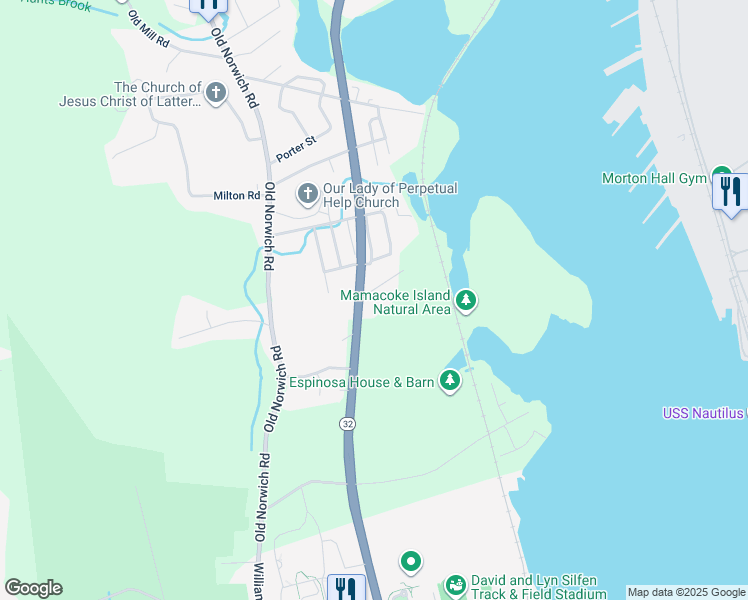 map of restaurants, bars, coffee shops, grocery stores, and more near 451 Mohegan Avenue Parkway in Waterford