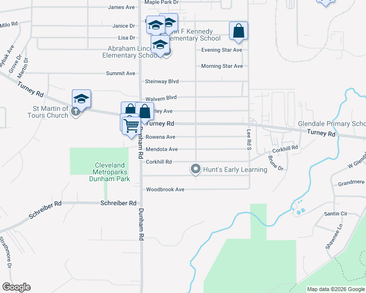 map of restaurants, bars, coffee shops, grocery stores, and more near 15801 Mendota Avenue in Maple Heights