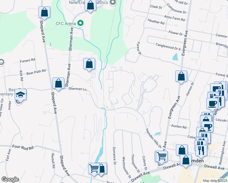 map of restaurants, bars, coffee shops, grocery stores, and more near 5213 Town Walk Drive in Hamden