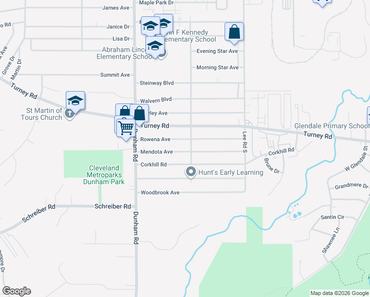 map of restaurants, bars, coffee shops, grocery stores, and more near 15801 Mendota Avenue in Maple Heights