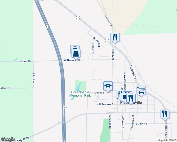 map of restaurants, bars, coffee shops, grocery stores, and more near 609 Linden Street in Pleasantville