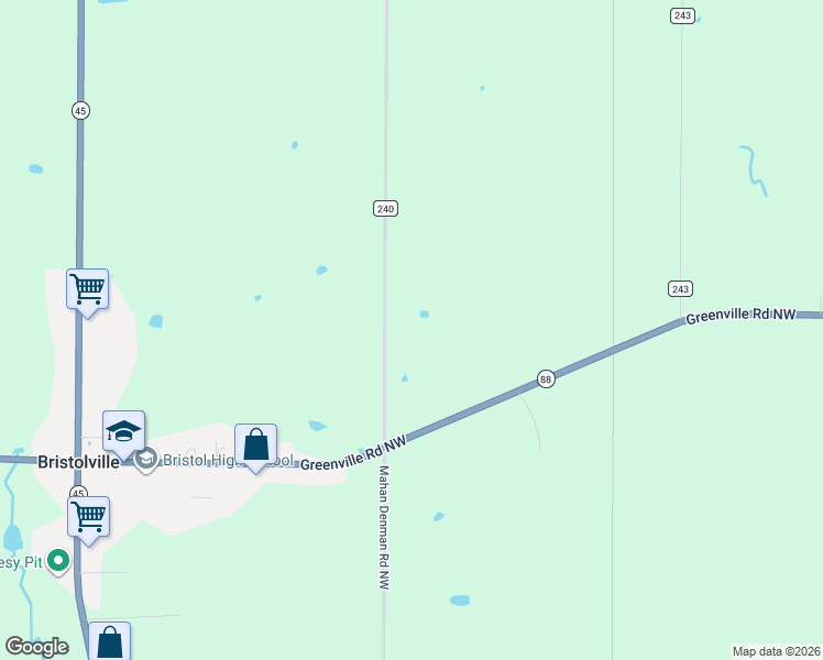 map of restaurants, bars, coffee shops, grocery stores, and more near 2405 Mahan Denman Road Northwest in Bristolville