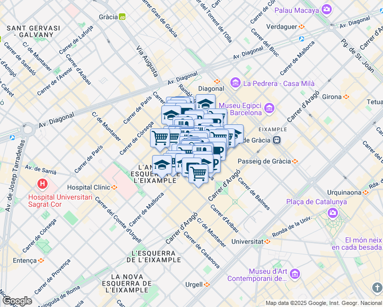 map of restaurants, bars, coffee shops, grocery stores, and more near 46 Carrer d'Enric Granados in Barcelona