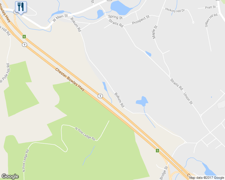 map of restaurants, bars, coffee shops, grocery stores, and more near 55 Bokum Road in Chester