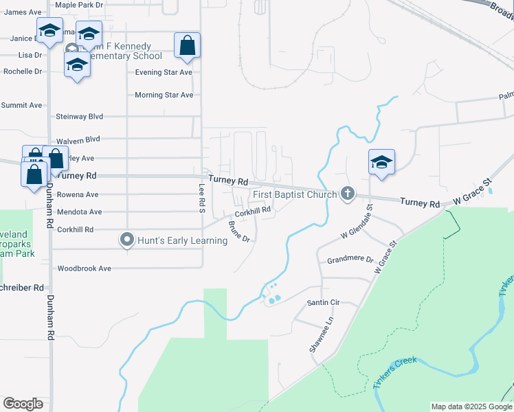 map of restaurants, bars, coffee shops, grocery stores, and more near 574 Corkhill Road in Bedford