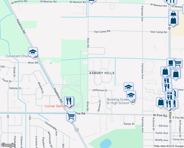 map of restaurants, bars, coffee shops, grocery stores, and more near 21 Trafalgar Bend in Bowling Green