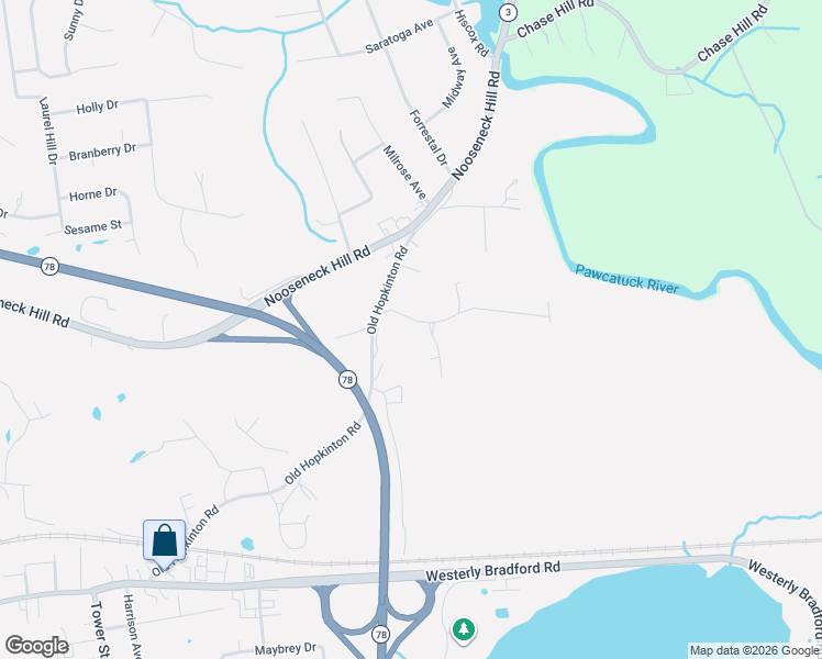 map of restaurants, bars, coffee shops, grocery stores, and more near 7 Schilke Drive in Westerly