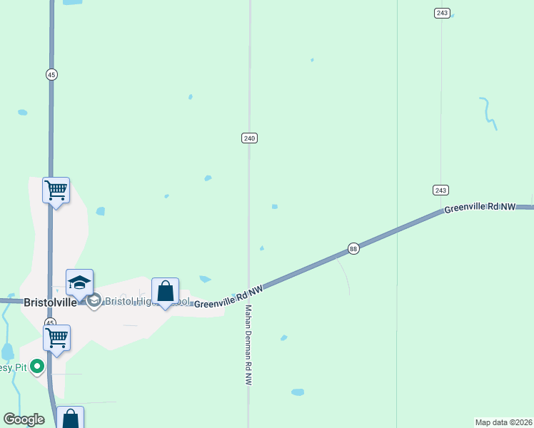 map of restaurants, bars, coffee shops, grocery stores, and more near 2405 Mahan Denman Road Northwest in Bristolville