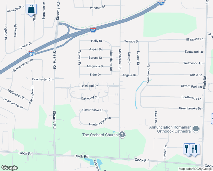 map of restaurants, bars, coffee shops, grocery stores, and more near 26100 Bagley Road in Cleveland