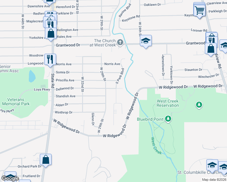 map of restaurants, bars, coffee shops, grocery stores, and more near in Cleveland