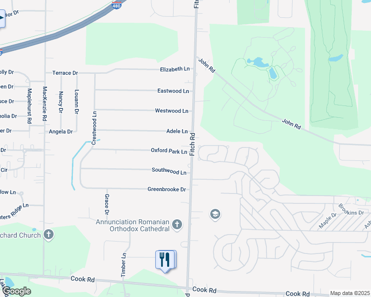 map of restaurants, bars, coffee shops, grocery stores, and more near 26907 Oxford Park Lane in Cuyahoga County