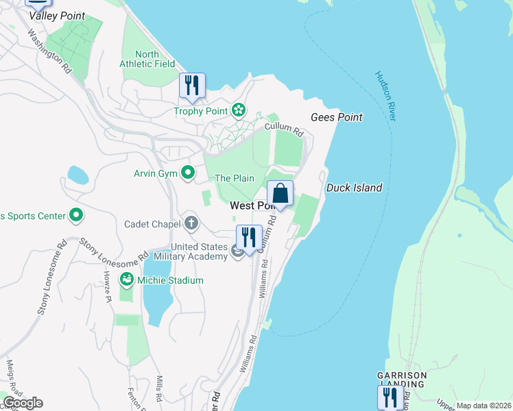 map of restaurants, bars, coffee shops, grocery stores, and more near in West Point