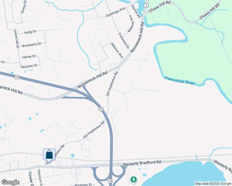 map of restaurants, bars, coffee shops, grocery stores, and more near 7 Schilke Drive in Westerly