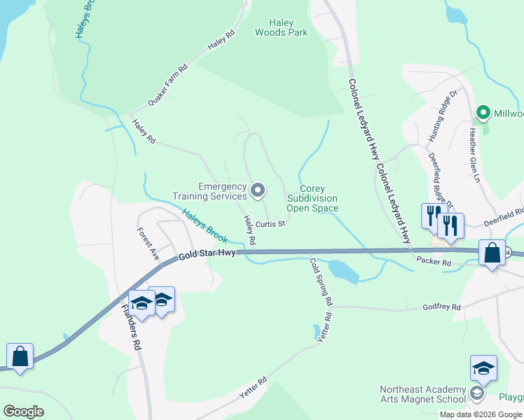 map of restaurants, bars, coffee shops, grocery stores, and more near 27 Spring Valley Road in Groton