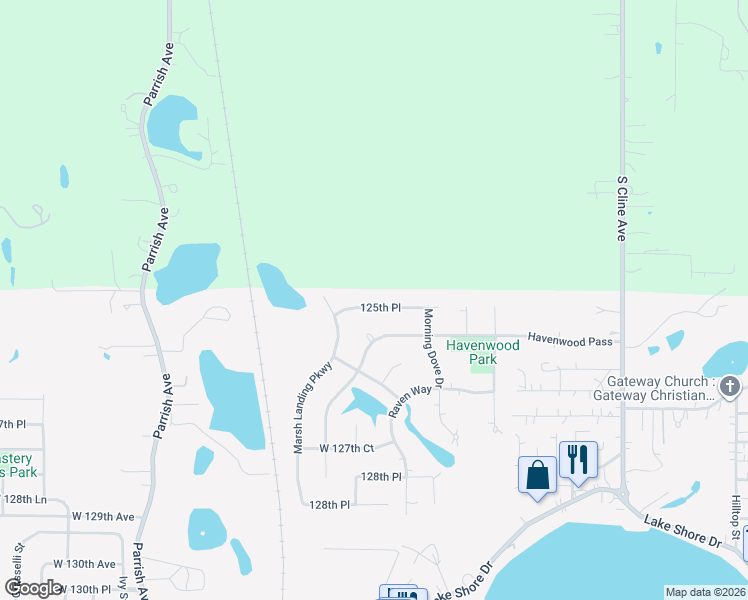 map of restaurants, bars, coffee shops, grocery stores, and more near 8911 West 125th Place in Cedar Lake