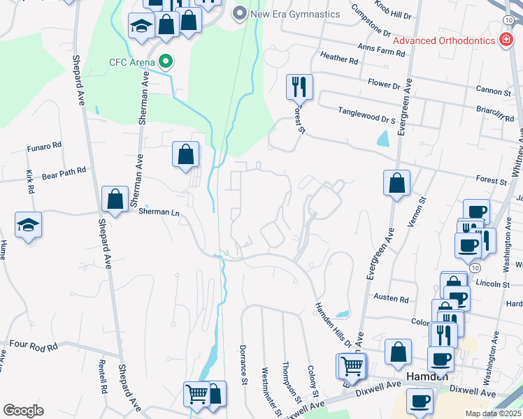 map of restaurants, bars, coffee shops, grocery stores, and more near 5213 Town Walk Drive in Hamden