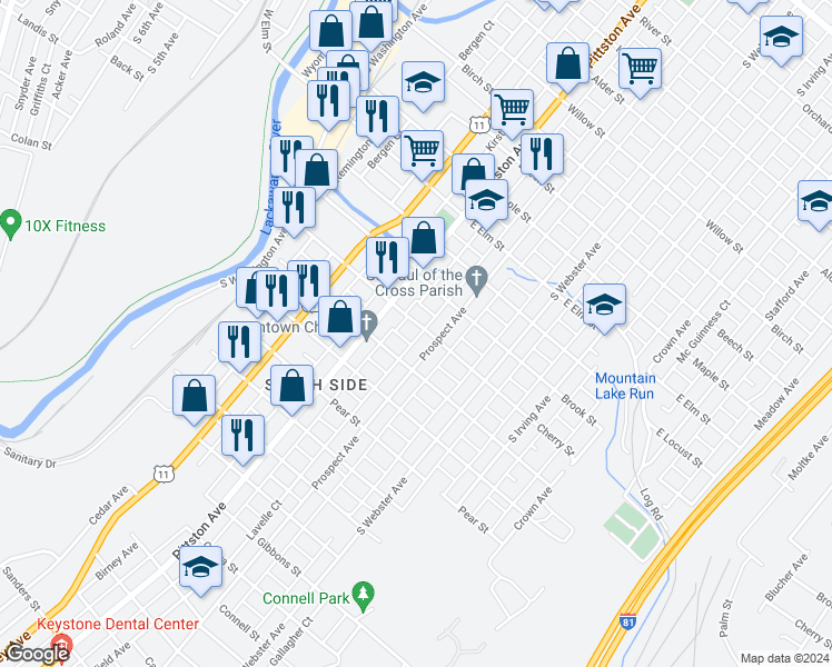 map of restaurants, bars, coffee shops, grocery stores, and more near 539 Fig Street in Scranton