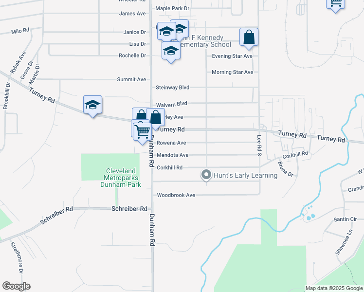map of restaurants, bars, coffee shops, grocery stores, and more near 15609 Mendota Avenue in Maple Heights