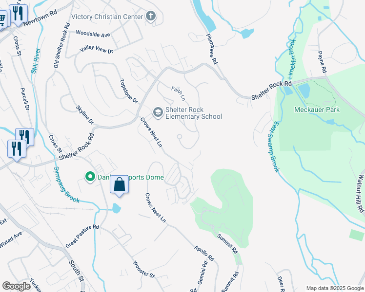 map of restaurants, bars, coffee shops, grocery stores, and more near 71 Woodcrest Lane in Danbury