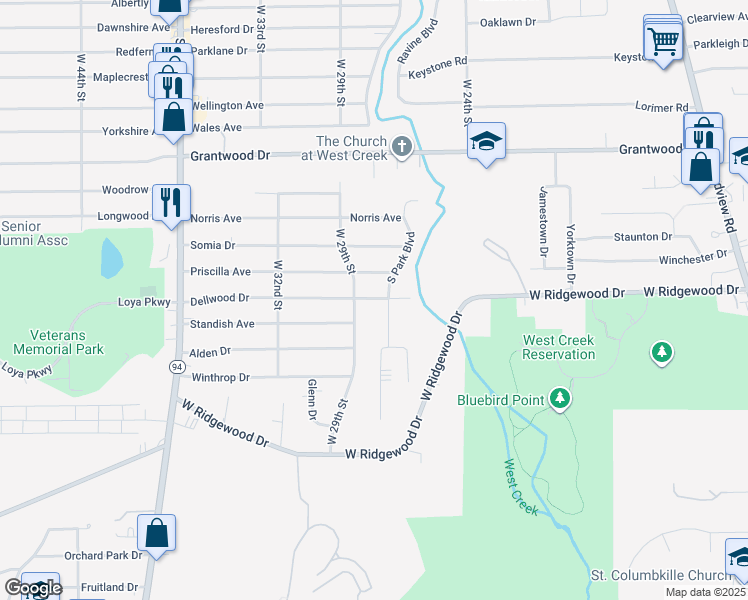 map of restaurants, bars, coffee shops, grocery stores, and more near in Cleveland