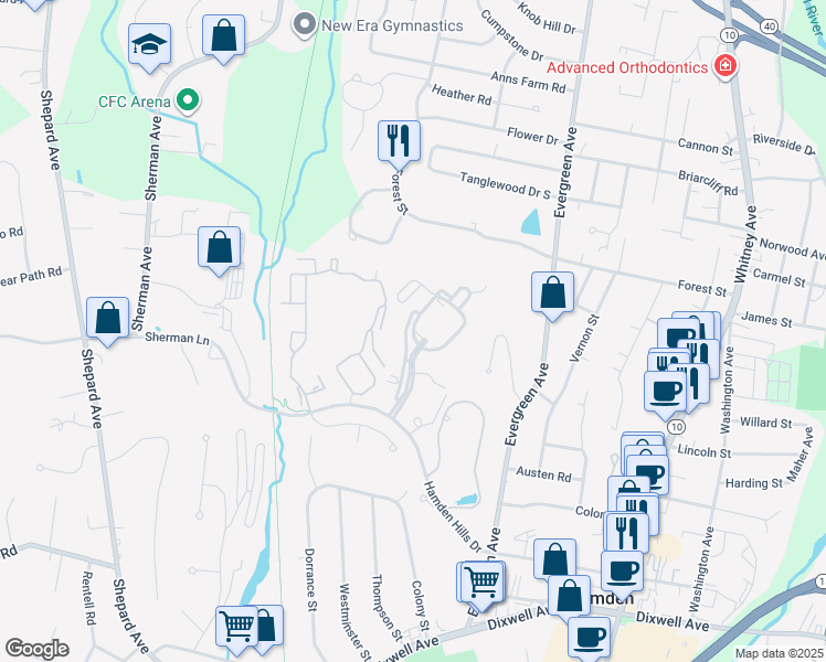 map of restaurants, bars, coffee shops, grocery stores, and more near 313 Aspen Glen Drive in Hamden