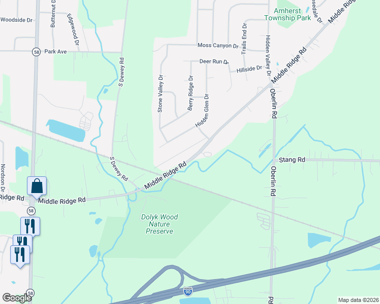 map of restaurants, bars, coffee shops, grocery stores, and more near 7433 Hidden Glen Drive in Amherst