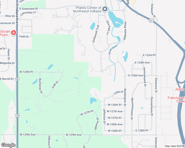 map of restaurants, bars, coffee shops, grocery stores, and more near 1269 Crooked Creek Trail in Crown Point