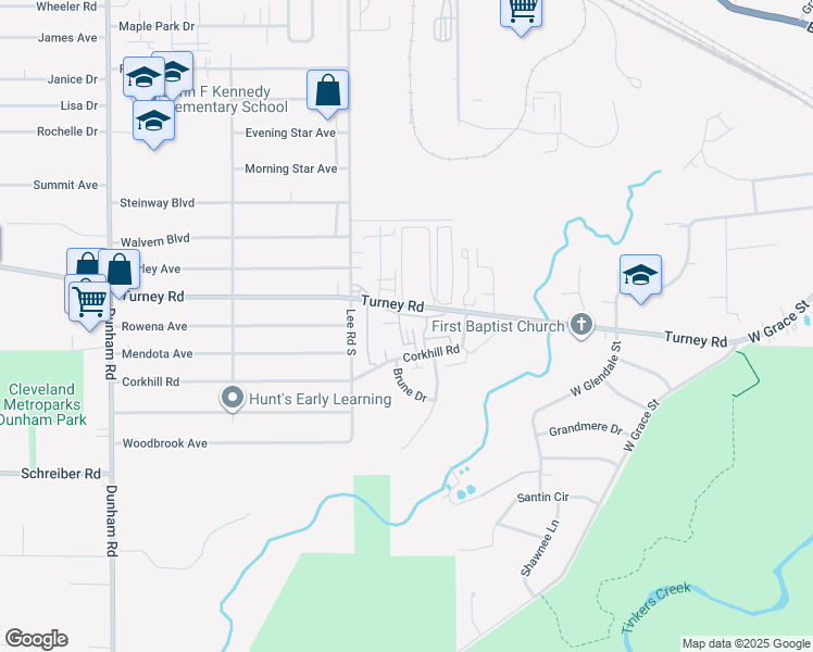 map of restaurants, bars, coffee shops, grocery stores, and more near 574 Corkhill Road in Bedford