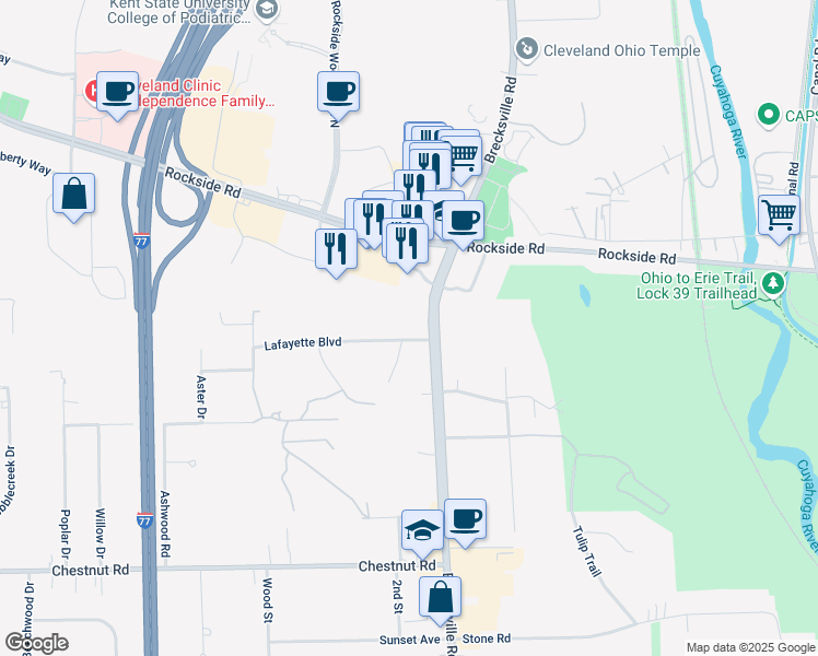 map of restaurants, bars, coffee shops, grocery stores, and more near 6248 Ohio 21 in Independence