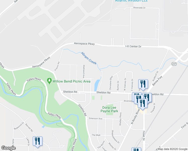 map of restaurants, bars, coffee shops, grocery stores, and more near 21696 Forestview Circle in Brookpark