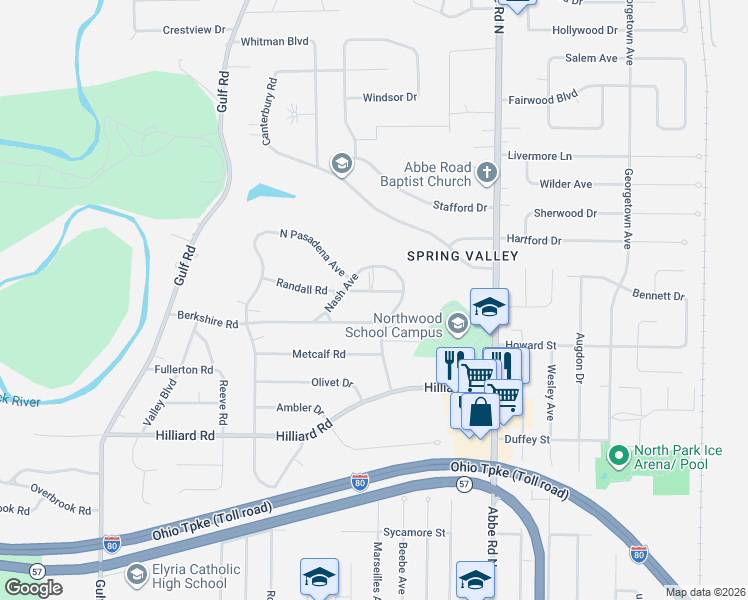 map of restaurants, bars, coffee shops, grocery stores, and more near 1305 Nash Avenue in Elyria