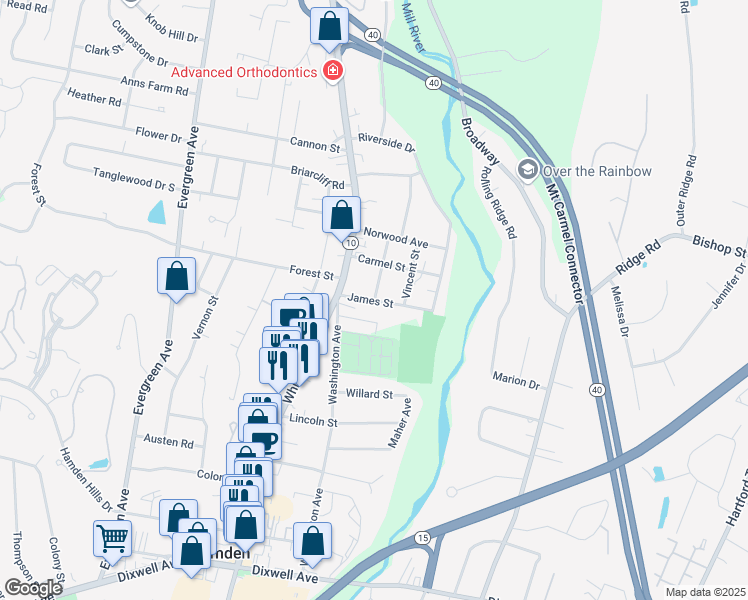 map of restaurants, bars, coffee shops, grocery stores, and more near 2 Amherst Street in Hamden