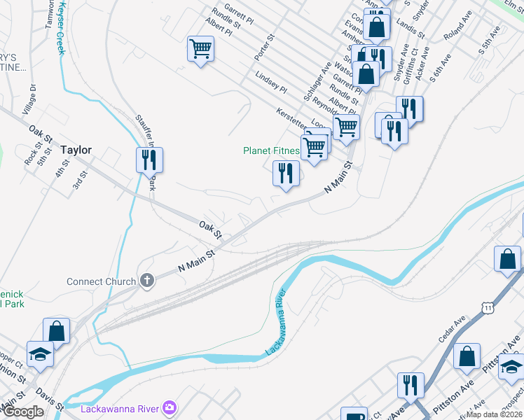 map of restaurants, bars, coffee shops, grocery stores, and more near 531 North Main Street in Taylor