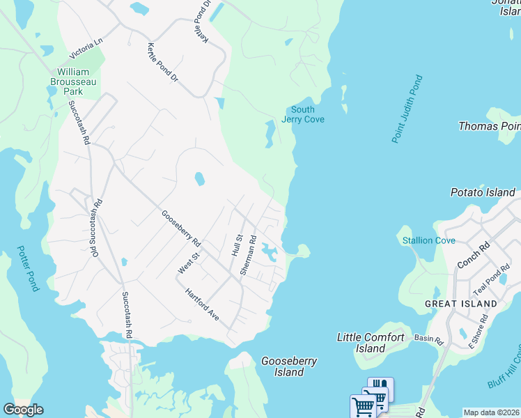 map of restaurants, bars, coffee shops, grocery stores, and more near 122 Hull Street in South Kingstown