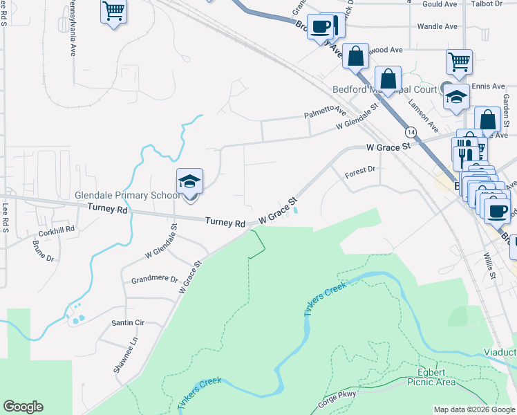 map of restaurants, bars, coffee shops, grocery stores, and more near 302 Belle Court in Bedford