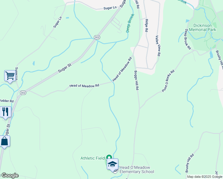 map of restaurants, bars, coffee shops, grocery stores, and more near 19 Head of Meadow Road in Newtown