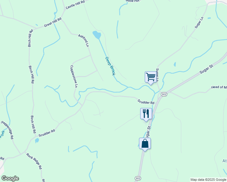 map of restaurants, bars, coffee shops, grocery stores, and more near 22 Scudder Road in Newtown