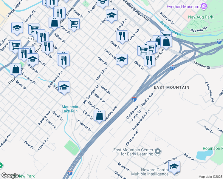 map of restaurants, bars, coffee shops, grocery stores, and more near 719 Stafford Avenue in Scranton
